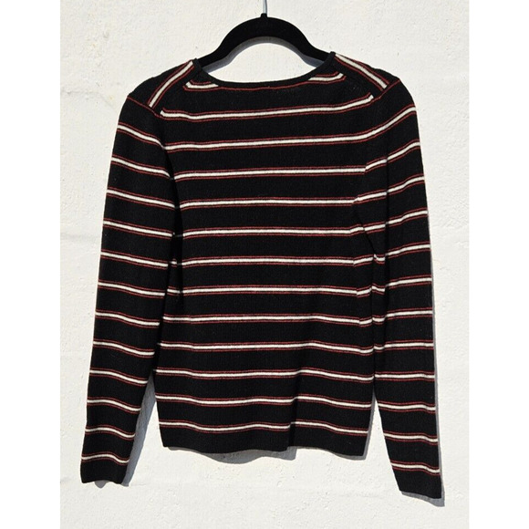 Vintage 90s Sweater Womens Medium Black Red Striped Merino Wool Preppy Academia - Picture 2 of 7
